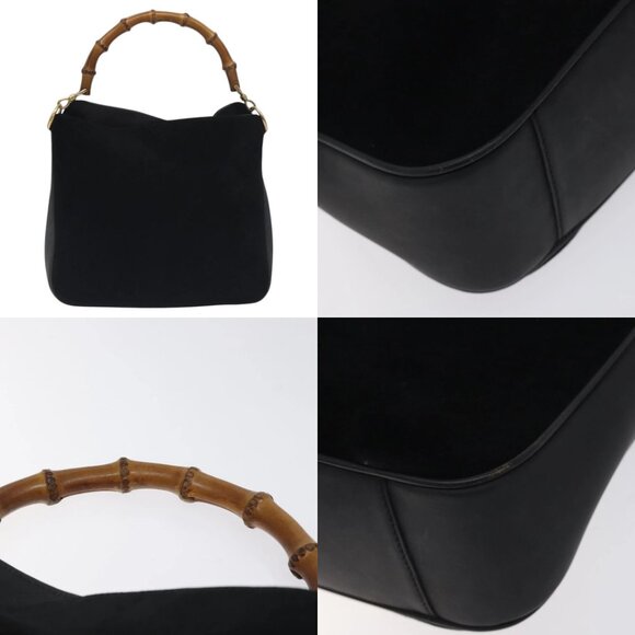 GUCCI Bamboo Hand Bag Suede Leather Black Gold 001 3444 1638 Auth bs27007 - Picture 14 of 14